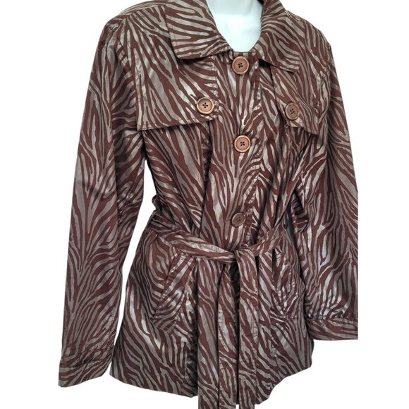 Zoe D Trench Coat Jacket Brown Long Sleeve Button Up Lined Outerwear Coat Zebra - Picture 11 of 12